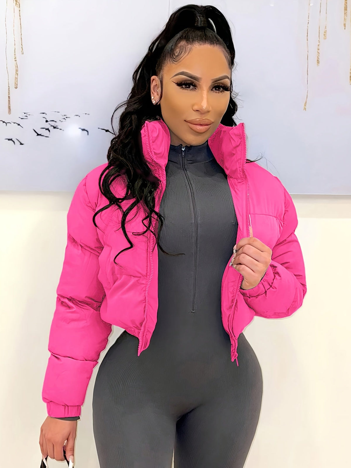 Women's Short Jacket European American Style Autumn Winter Warm Casual Outerwear – Black Rose Red Grey Olive Green Blue Coffee Brown S M L XL XXL