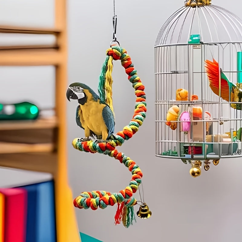 Colorful Parrot Rope Climbing Toy Spinning Beak Grinding Chewing Hanging Toy Bird Cage Decoration for Budgies Cockatiels Conures Lovebirds Random Color