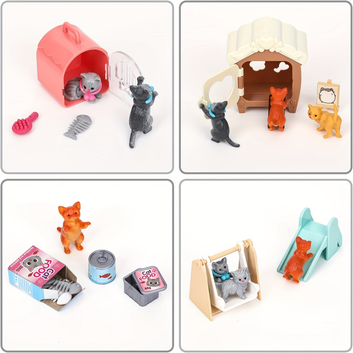 Cat Figures Playset Toys for Kids - Interactive Kitten Role Play Care Center for Girls & Boys Ages 3 4 5 6, Realistic Pretend Play Cat Set with Accessories, Birthday Gift for Cat Lovers
