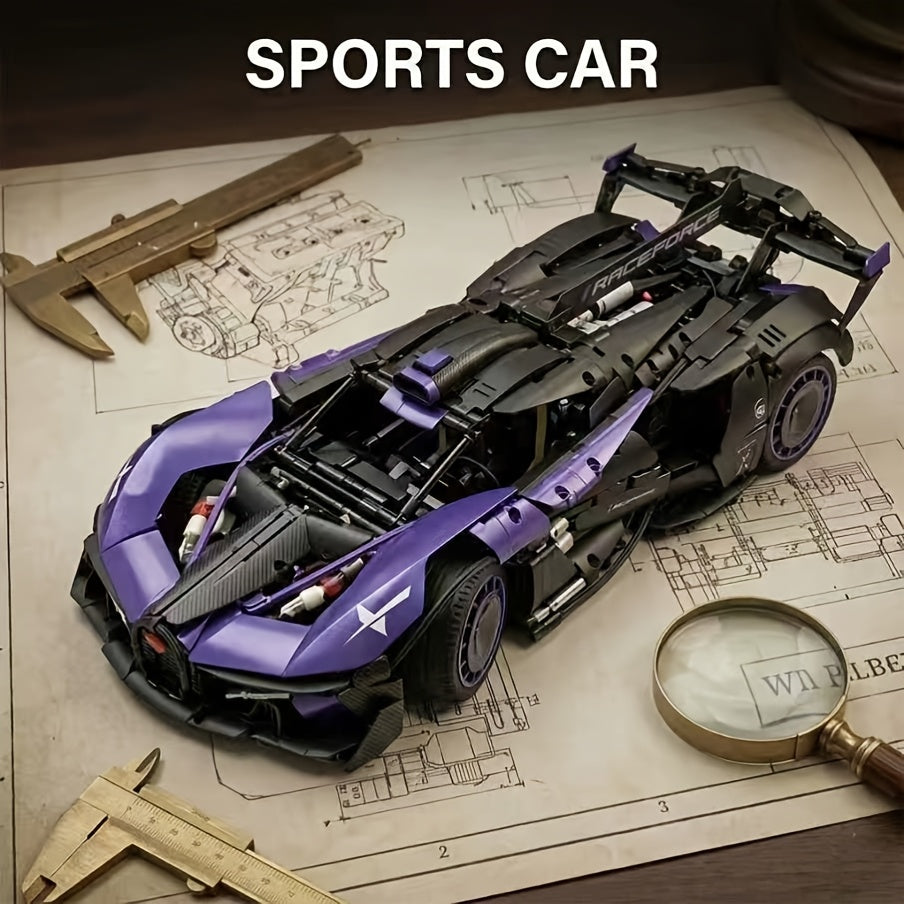 3332 Piece 1:8 Scale Supercar Building Blocks Set – Dark Purple Limited Edition Muscle Car Model Kit, Streamlined Body, Modular Design, Collectible Display Gift for Car Enthusiasts Boys & Adults