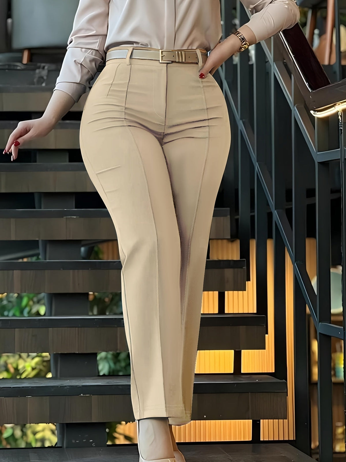 Women's Solid Color Tailored Suit Trousers – Chic Long Length 100% Polyester Structured Pants for Office, Business Casual & Formal Occasions