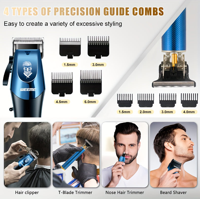 Men's Electric Hair Clipper Grooming Set USB Rechargeable Cordless Nose Hair Trimmer Shaver Kit 2/4/5-Piece Professional Lithium Battery Father's Day Birthday Gift for Men Home Barber
