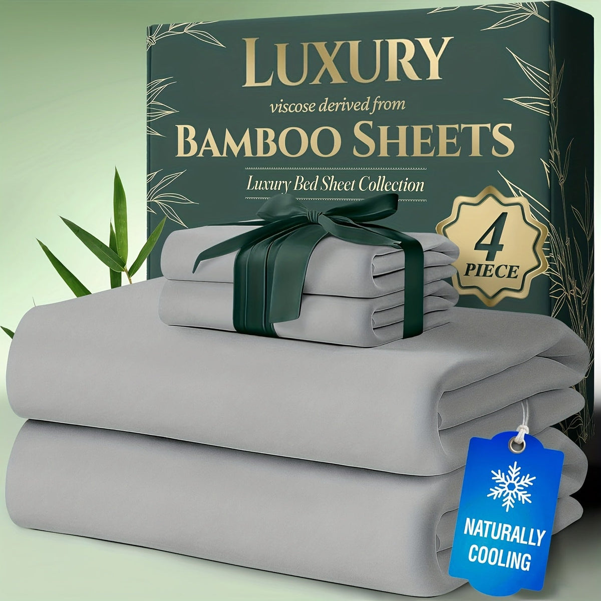 Cooling Bamboo Bed Sheet Sets – Ultra-Soft Breathable Deep Pocket Sheets for Hot Sleepers, Twin Full Queen King, 4-Piece Set with Pillowcases, Moisture-Wicking Temperature Regulating