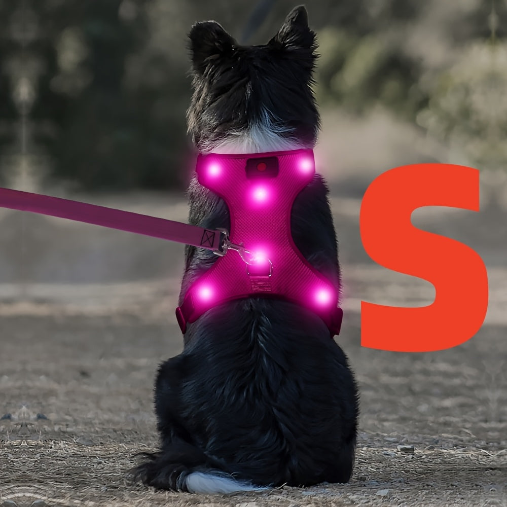 LED Light Up Dog Harness No Pull - Rechargeable Washable Glowing Dog Vest Harness with Detachable Battery for Safe Night Walking and Camping, 4 Colors & Sizes S M L for Small Medium Large Dogs