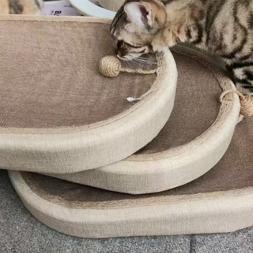 Cat Scratching Board and Bed – Woven Sisal Cat Scratcher Lounge with Cat Ear Design, Large Size, No Shedding, Durable Reversible Cat Scratch Pad for Indoor Cats, Kittens & Senior Cats