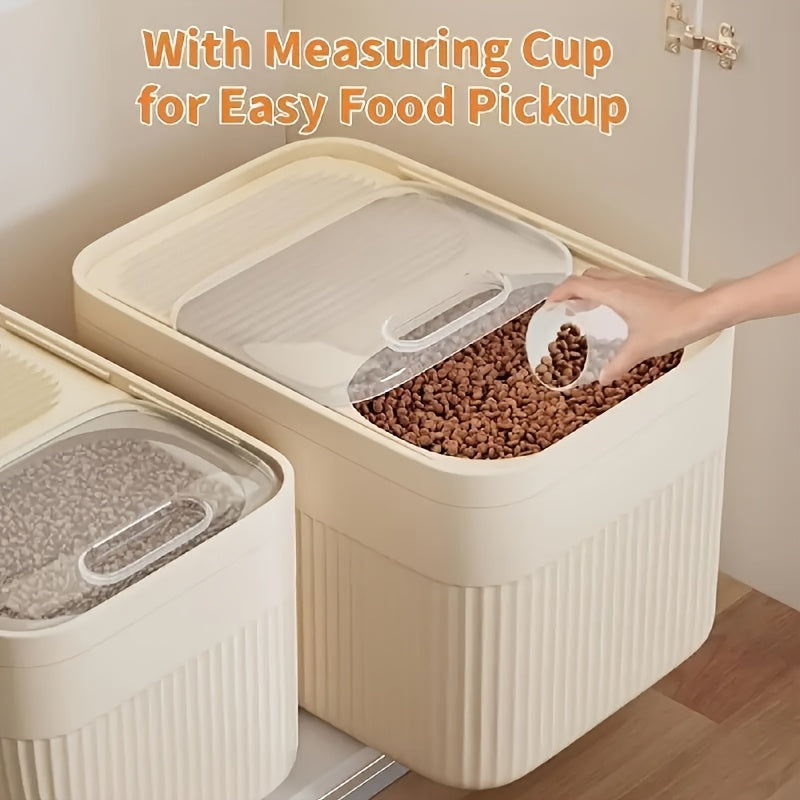 Pet Food Storage Container with Measuring Cup – Airtight Dry Food Tank with Openable Window & Leak-Proof Design for Dogs, Cats & Small Animals, 2-Piece Set