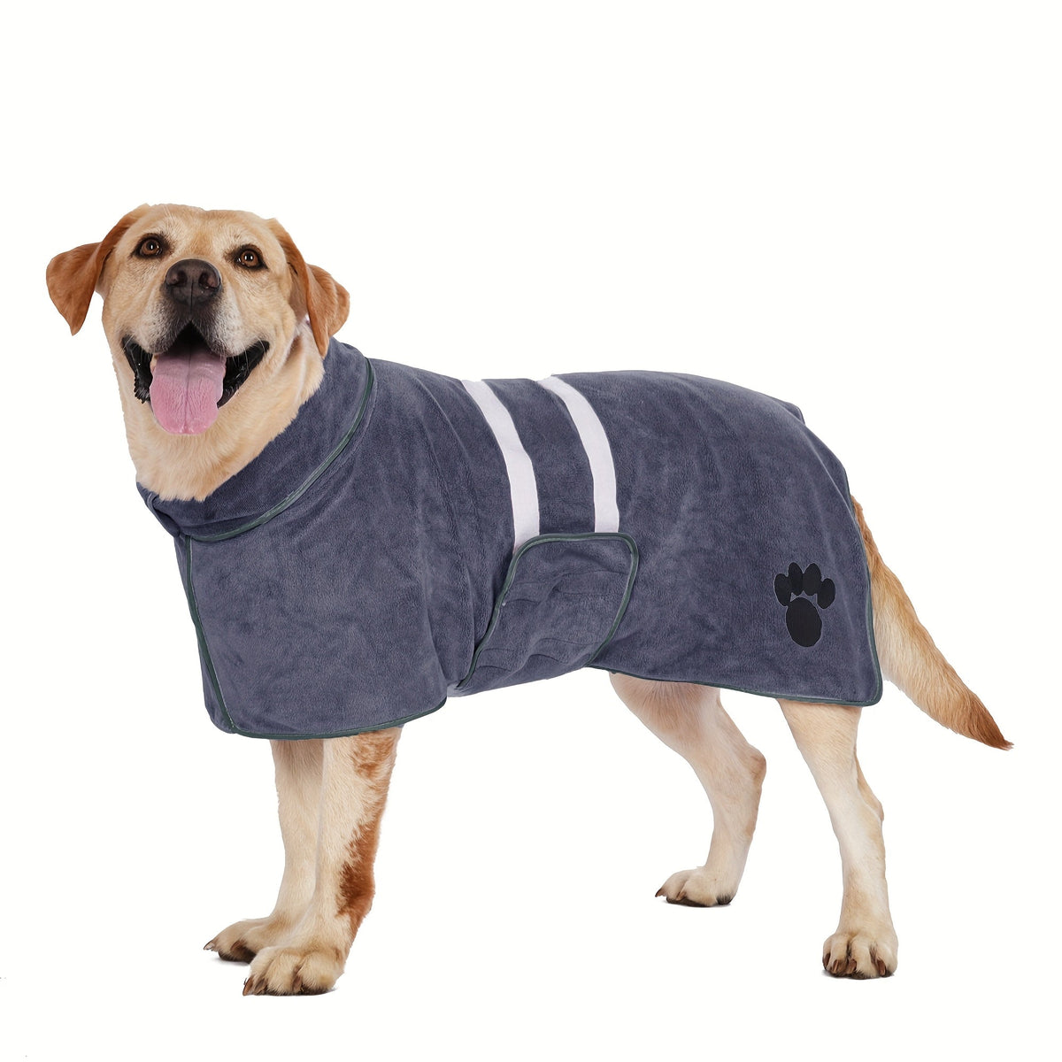 Quick-Dry Pet Bathrobe for Dogs & Cats – Absorbent Microfiber Towel Coat with Embroidered Detail, Hands-Free Drying Robe for Medium & Large Dogs After Bath, Swimming & Rain