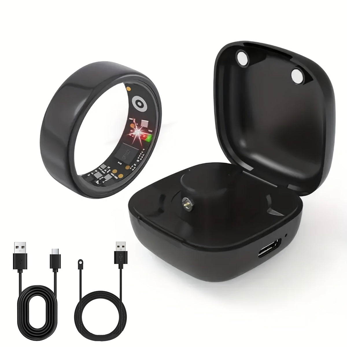 Smart Ring with Charging Case Health Fitness Tracker Steps Calories Sleep Monitor Bluetooth 6.0 – iPhone Android Compatible Black Gold Silver Sizes 7-13 USB Charging Gift