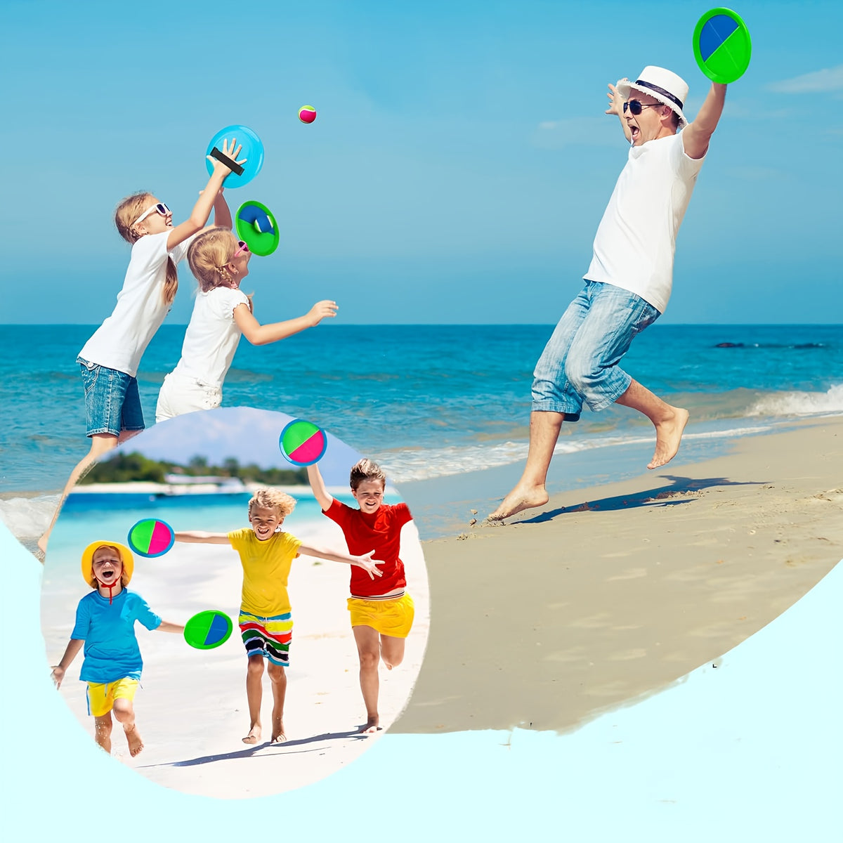 Kids Toss and Catch Ball Game Set with Rackets - 4 Rackets & 2 Balls Outdoor Backyard Beach Sport Toy for Family Fun, Durable Plastic Active Play Set for Boys Girls Ages 3+, Easter Birthday Gift