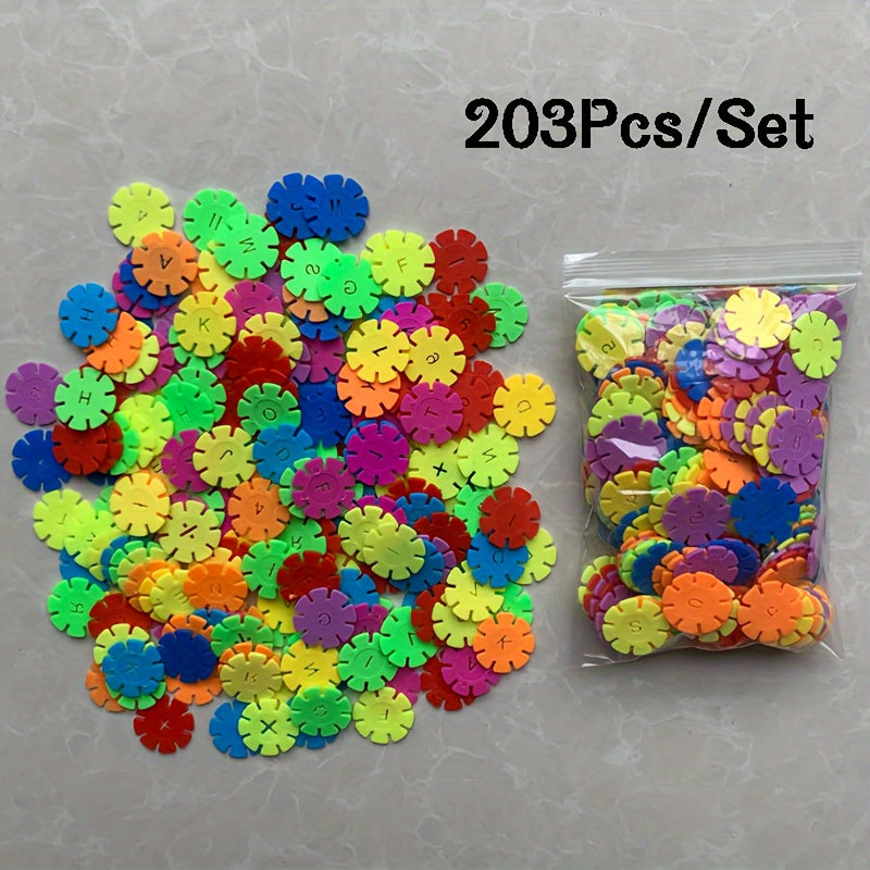 203pcs Building Blocks Set Digital Letters Numbers Snowflake Interlocking Plastic Toy STEM Educational Construction Kit for Kids Holiday Christmas Halloween Birthday Gift