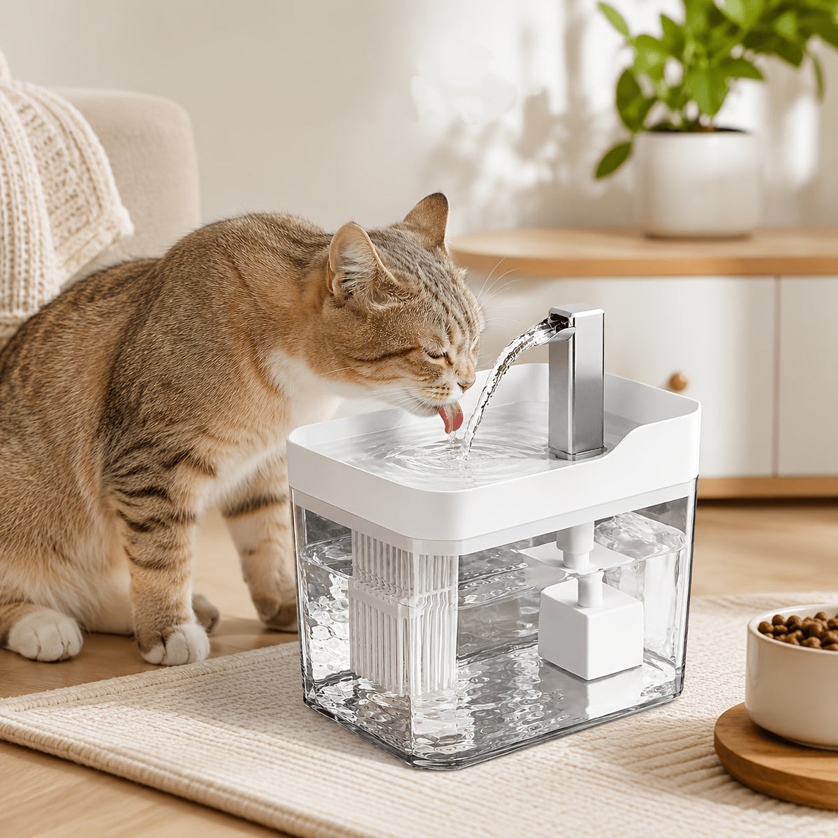 Pet Smart Drinking Fountain Automatic Recirculating Cat Dog Water Dispenser Ultra Quiet USB Powered Visible Water Level Easy Clean No Batteries Required