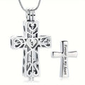 Cross Cremation Urn Necklace for Ashes - Stainless Steel Memorial Pendant Necklace, Keepsake Cremation Jewelry for Human or Pet Ashes, Sympathy Gift for Loss of Loved One, Father, Mother, Pet