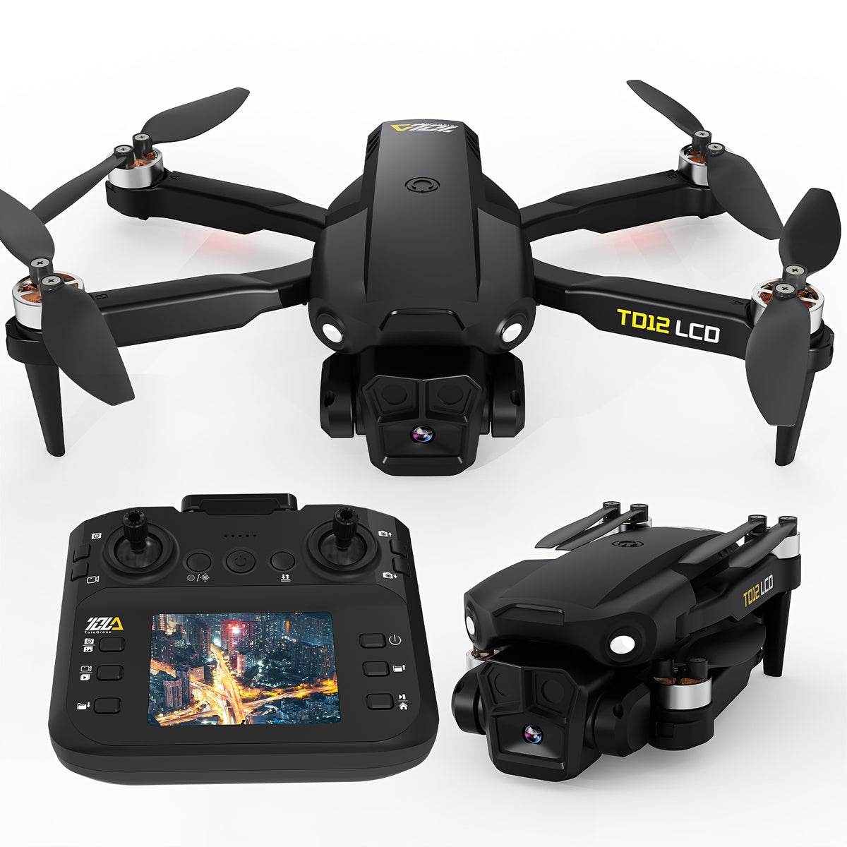 TD12LCD Drone with LCD Screen Remote Control Brushless Motor Dual Camera WiFi FPV Foldable Quadcopter for Adults Beginners 3D Flips Headless Mode One-Key Takeoff SD Card Support