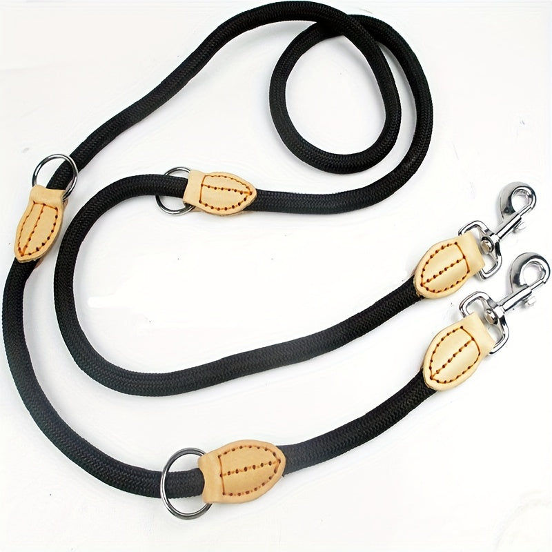 Dual Head Dog Leash for 2 Dogs – Hands-Free Multifunctional Round Rope Leash for Small Medium Large Dogs – Outdoor Running Training Coupler Leash for Walking Two Dogs at Once