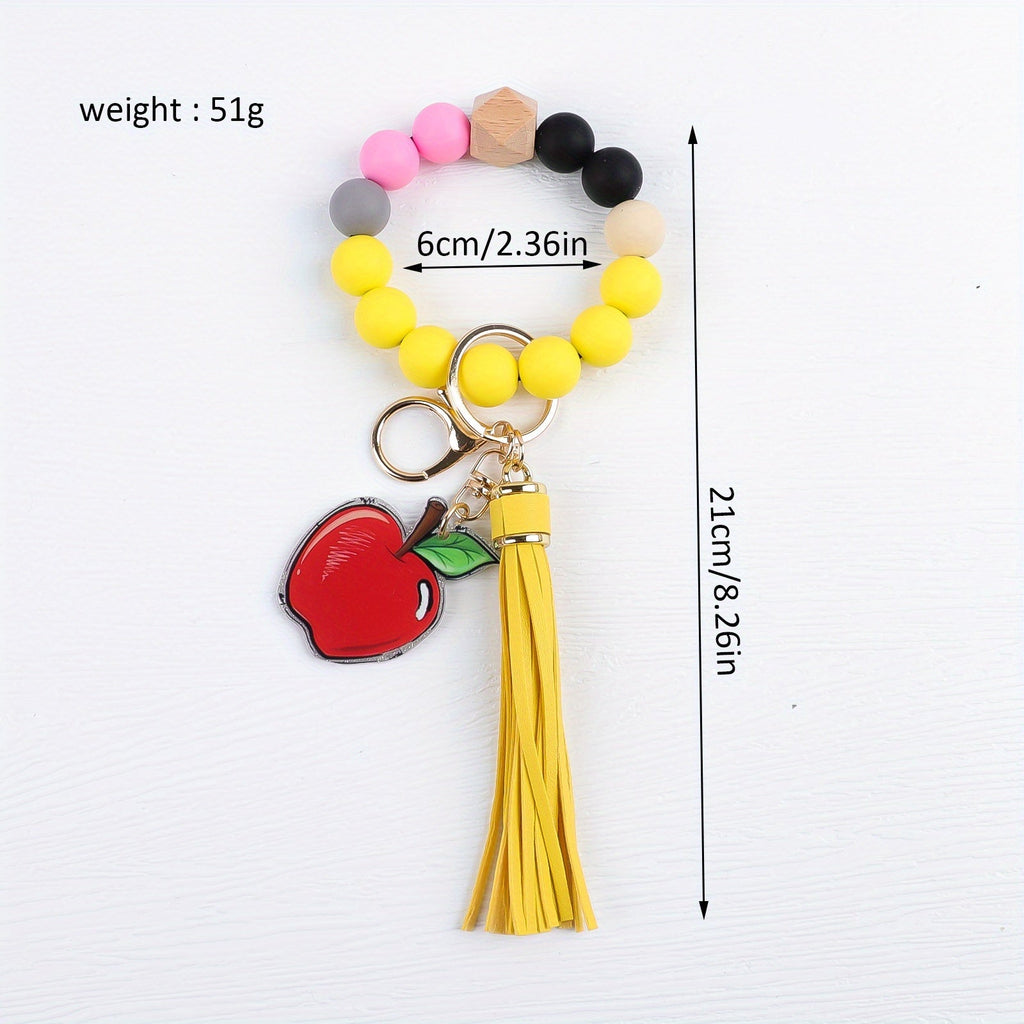 4-Piece Teacher Beaded Keychain Gift Set – Handmade Pencil Apple Notebook TEACH Charm Keychains with Lobster Clasp, Teacher's Day Graduation Back to School Gift, Bag Decoration Pendant