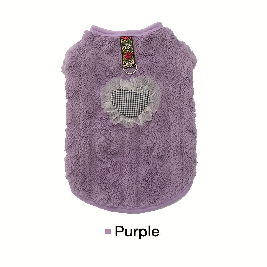 Dog Vest Sweater for Fall Winter – Warm Thick Two-Legged Pet Shirt with Built-In Leash Buckle, Heart-Shaped Design, Cozy Cold Weather Dog Clothing for Small Medium Dogs