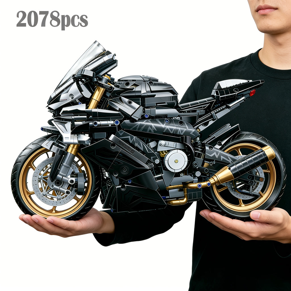 1:5 Scale Platinum Motorcycle Building Blocks Model - 2000+ Pieces, Easy Assembly, Gold & White Display Model, Cool Gift for Men, Adults & Teens for Birthday, Christmas & Holiday