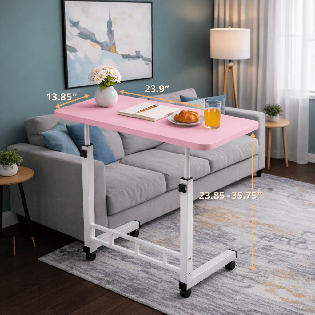 Height Adjustable Mobile Laptop Table with Wheels Rolling Bedside Computer Desk for Bed and Sofa Side Table for Bedroom Dorm Room Small Spaces Available in 8 Colors
