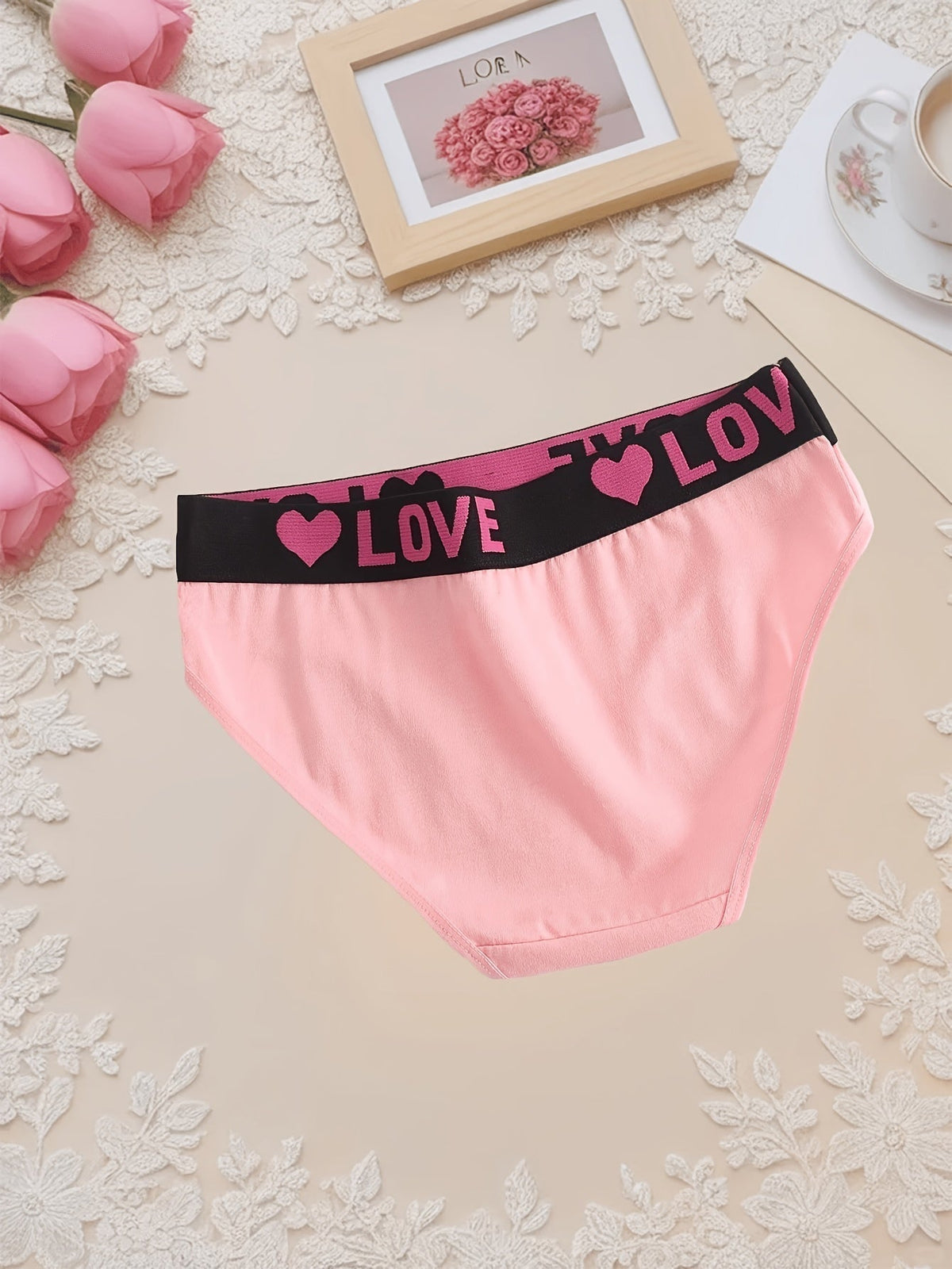 10-Pack Women's Cotton Panties Heart Print Breathable Soft Briefs Wide Waistband S-5XL Plus Size Ladies Underwear