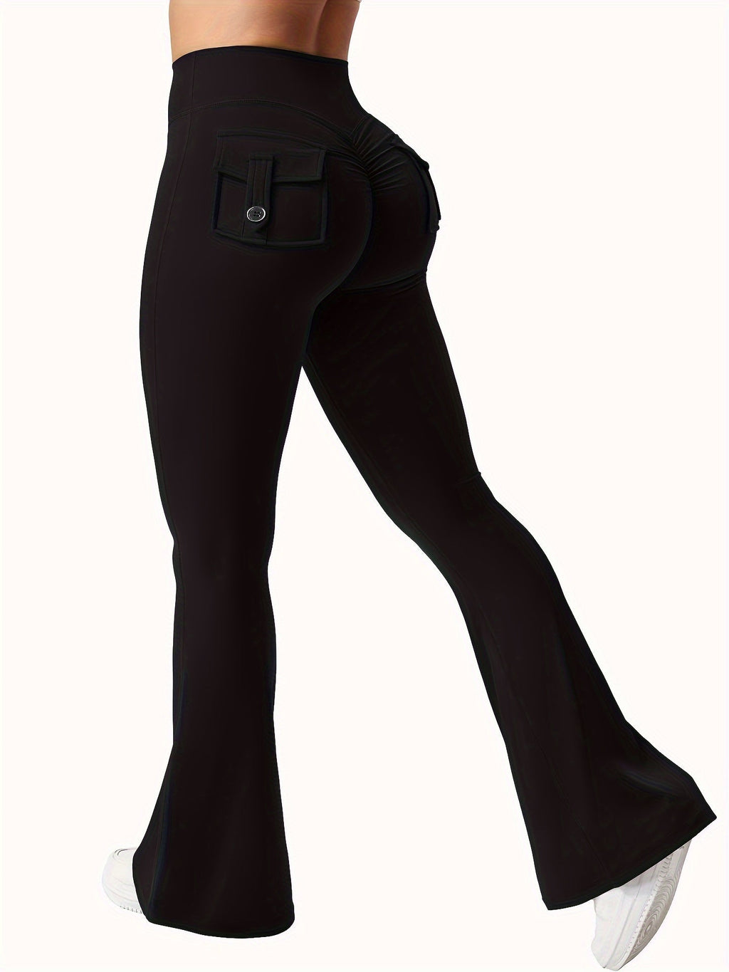 Women's 3-Piece High Waist Flare Yoga Pants Set with Belt and Pockets, Scrunch Butt Lifting Squat Proof 90% Polyester Stretchy Flared Leggings for Workout Gym Running Casual Wear
