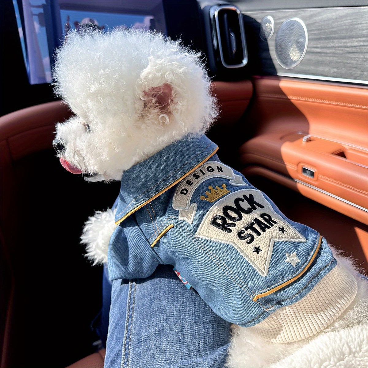 Small Dog Denim Outfit Rock Style – Imitation Denim Casual Fashion Pet Clothes for Small Dogs, Comfortable Streetwear Jacket XS to XL, Blue Trendy Dog Apparel for Daily Wear & Outdoor Outings