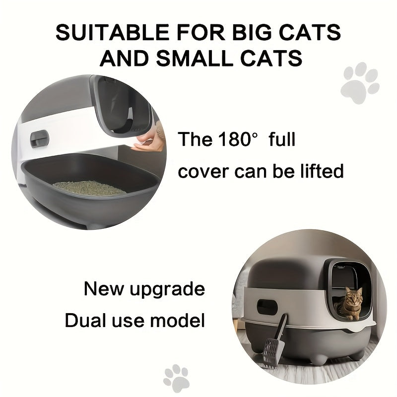 Covered Cat Litter Box with Scoop – Spacious Fully Enclosed Spill-Proof Design, Easy to Clean & Store, Ideal for Small to Medium Cats, Available in Gray Purple & Blue