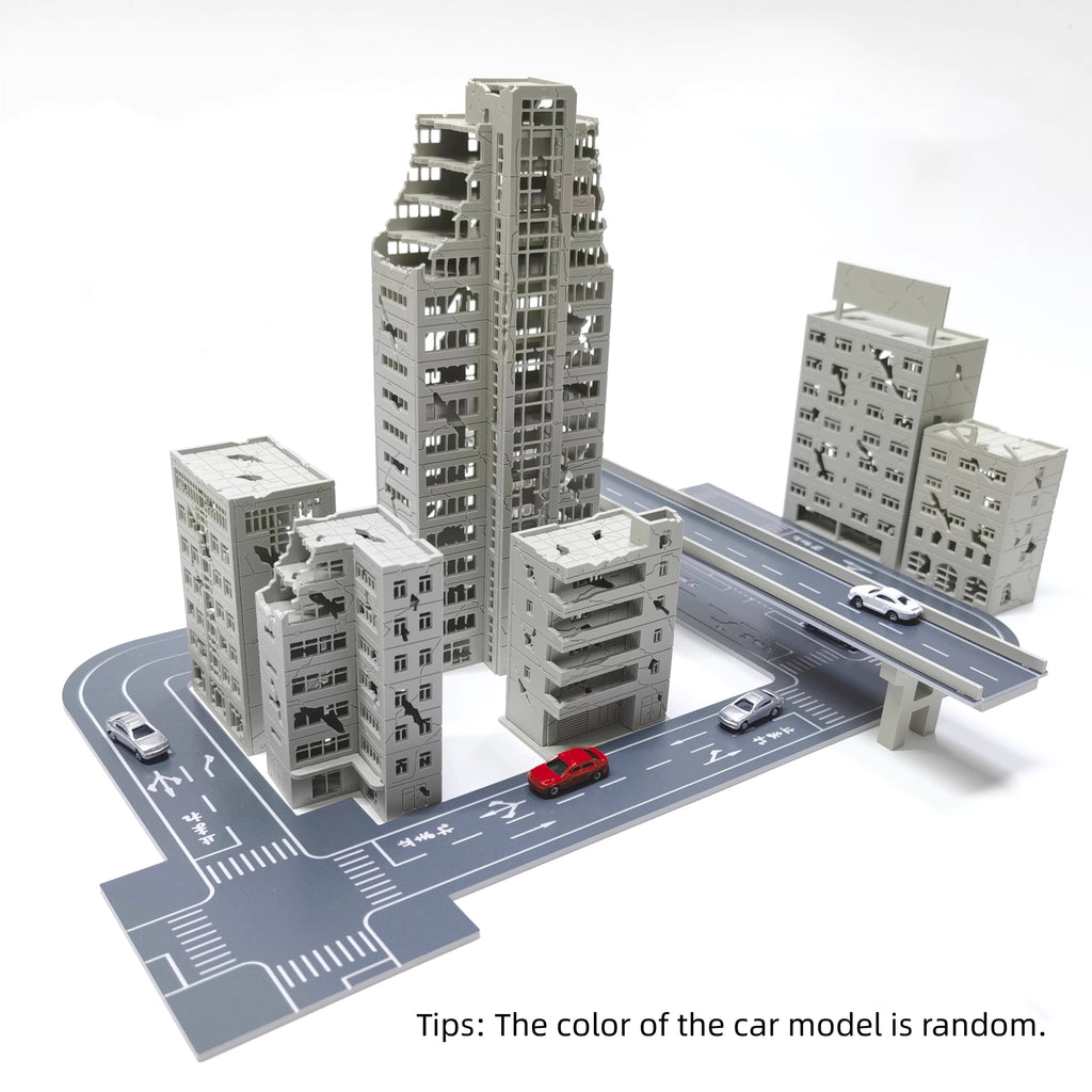 1:300 Scale War Damage House Building Scene Model Set - Plastic Battle Damage Urban Street Layout for N HO Train Diorama, Wargaming & Architectural Model | Miniature Scene Display
