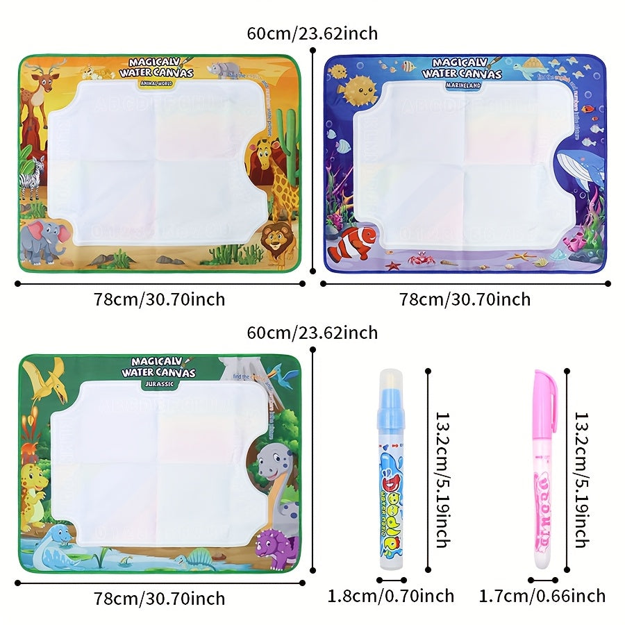 Water Drawing Doodle Mat for Kids 30x24 Inch Reusable Mess-Free Aqua Painting Canvas with Water Pens Dinosaur Ocean African Animal Theme Educational Art Toy Gift for Girls Boys Ages 3 and Up