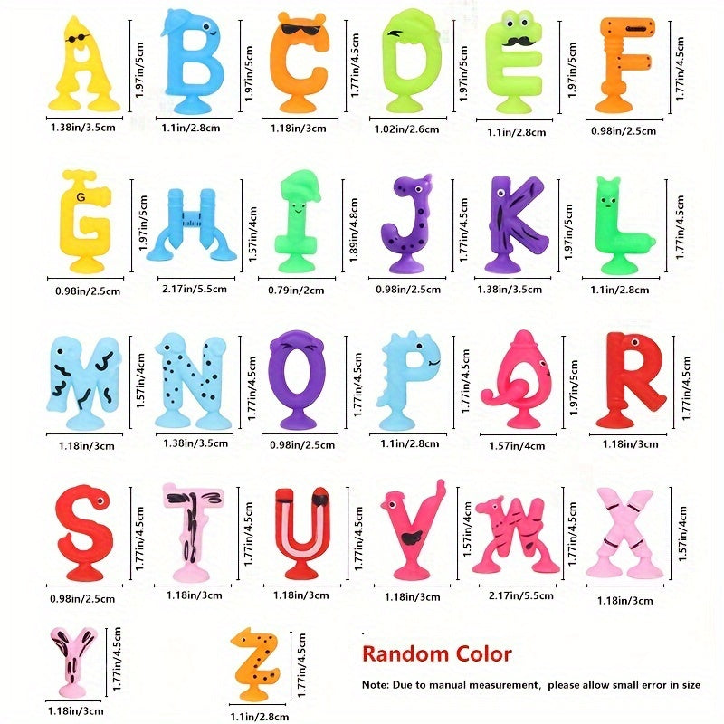 26 Piece Multicolor Rubber Alphabet Letters with Suction Cups Educational Spelling Learning Toy ABC Letter Game for Toddlers Kids Bath Toy Wall Toy Birthday Christmas Gift