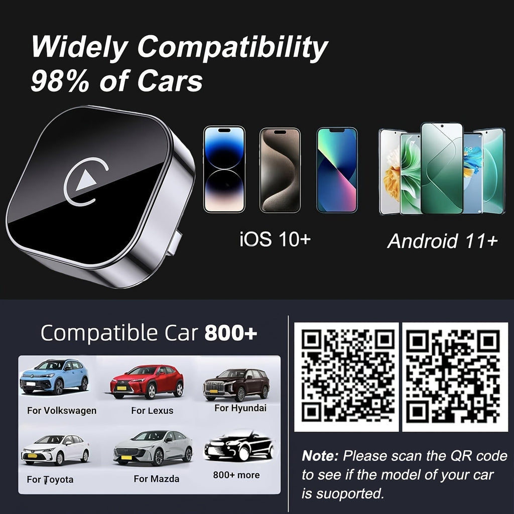 Wireless CarPlay Adapter 2026 Upgraded Mini Dongle – 2-in-1 iPhone & Android Auto, Convert Wired to Wireless, USB-A & USB-C, Dual-Band Low Latency, Auto Connect, FCC Certified