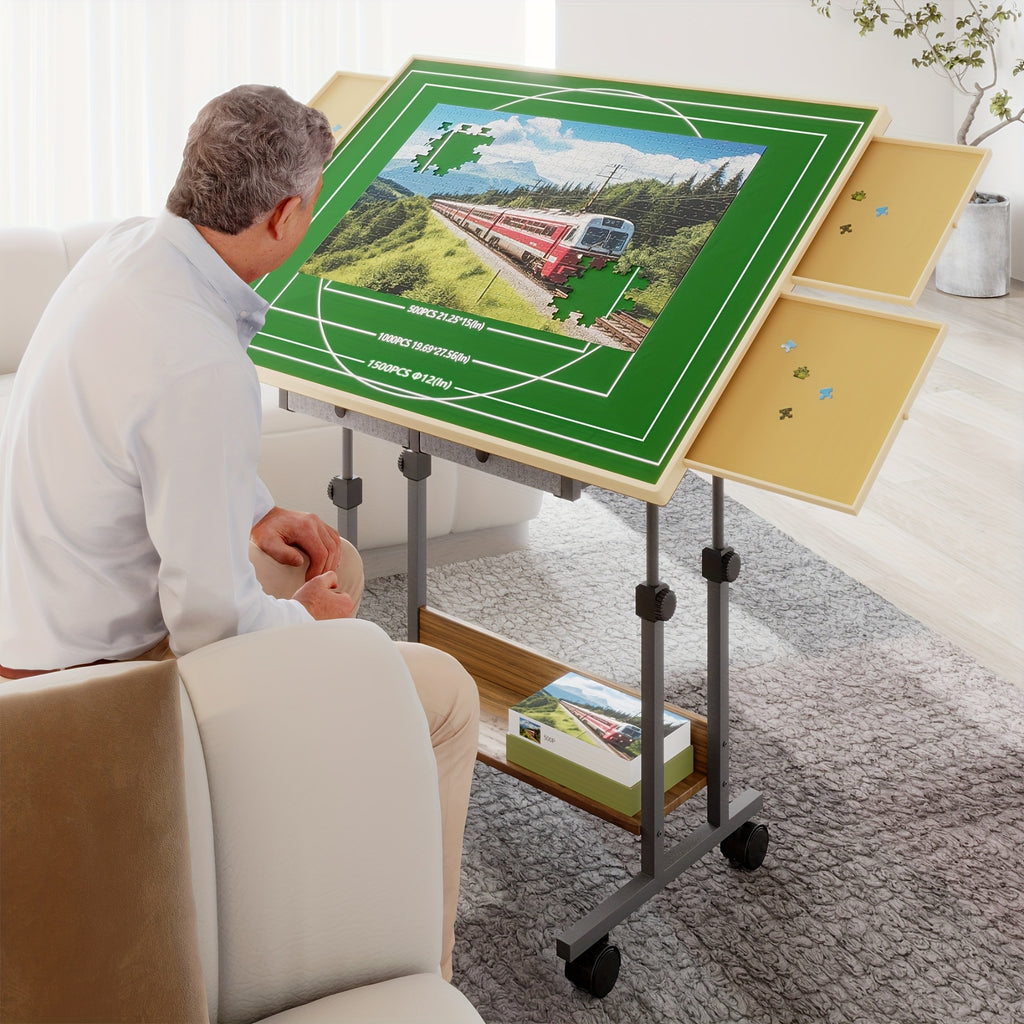 Wooden Puzzle Table with Legs, 6 Drawers & 4 Wheels - 5-Degree Tilting Board, Height Adjustable, Multi-Functional for Jigsaw Puzzles, Chess & Reading, Home Decor Gift (35x26" for 1500 pcs or 41x30" for 2000 pcs)