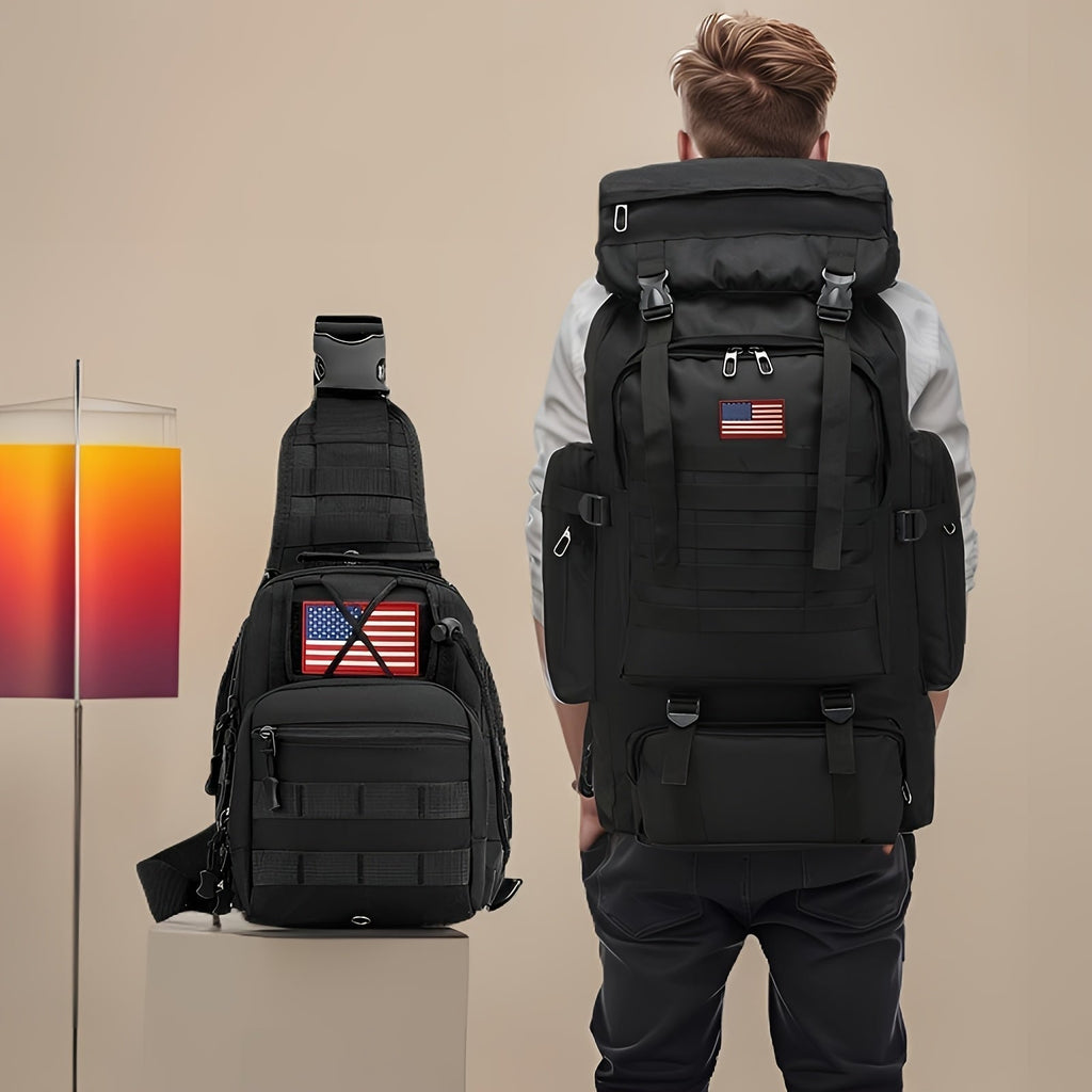 Tactical Backpack & Chest Pack 2-Piece Set - 80L 3-Day Assault Pack for Men, Polyester Molle Military Backpack for Hiking, Camping, Hunting, Travel & Outdoor Sports
