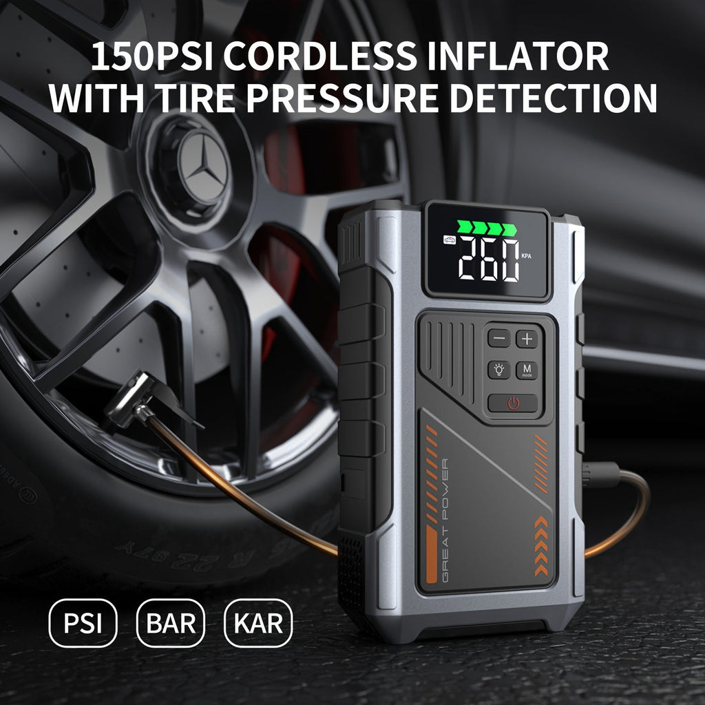 8000A Portable Jump Starter with Air Compressor – 12V Battery Booster for 8.0L Gas & 6.5L Diesel, USB Ports, LED Flashlight, Jump Box for Cars, Trucks & SUVs