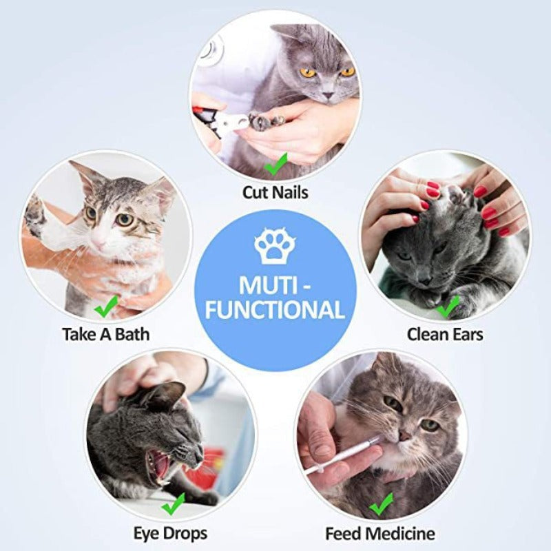 Cat Restraint Bag Veterinary Grade - Breathable Mesh Cat Grooming Bag for Bathing, Nail Trimming, Ear Cleaning, Medication & Injections, Durable No-Battery Design, Safe for Kittens & Cats, Blue & Grey