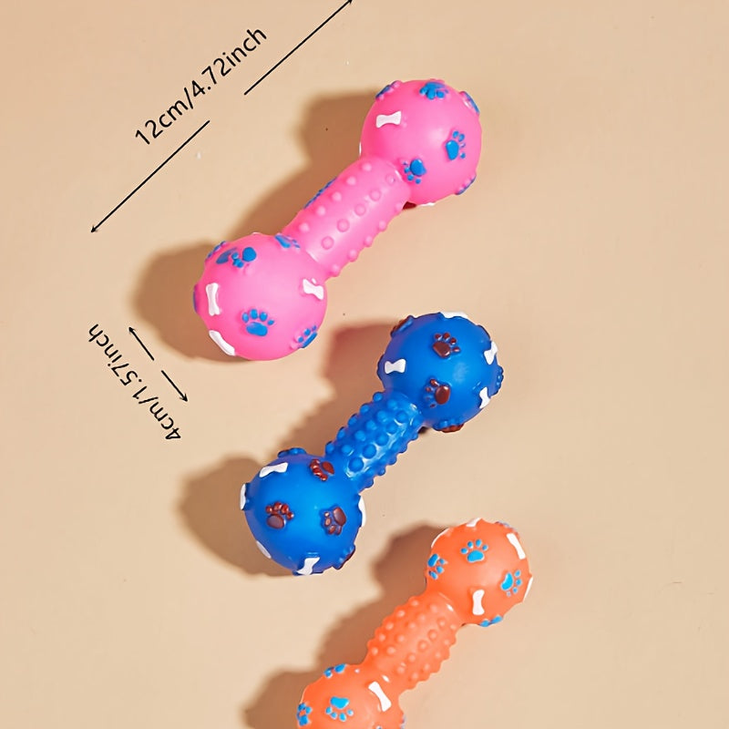 Squeaky Dumbbell Dog Toy – Interactive Rubber Chew Toy for Puppies & Dogs, Training Squeaker Toy for All Breeds, Durable Fetch & Bite Toy in Random Colors