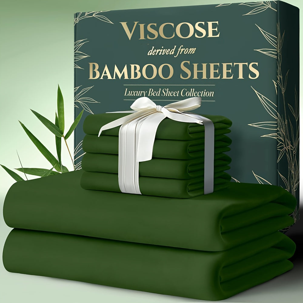 Cooling Bamboo Bed Sheet Sets – Ultra-Soft Breathable Deep Pocket Sheets for Hot Sleepers, Twin Full Queen King, 4-Piece Set with Pillowcases, Moisture-Wicking Temperature Regulating