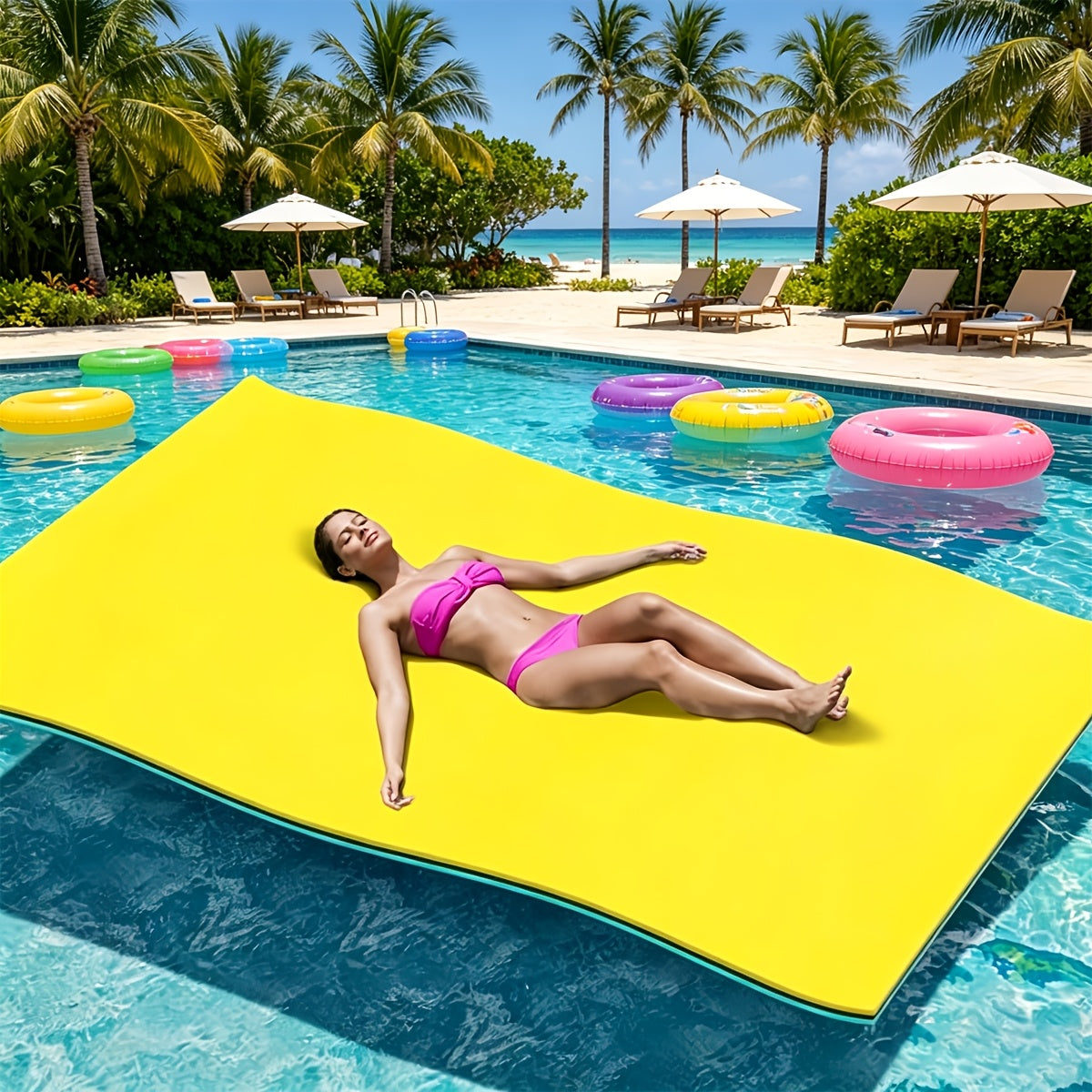 Floating Water Mat for Lake 11FT & 19.8FT – 3-Layer Tear-Resistant XPE Foam Lily Pad Float for Adults, Portable Rollup Water Floating Pad for Swimming, Relaxing & Water Recreation
