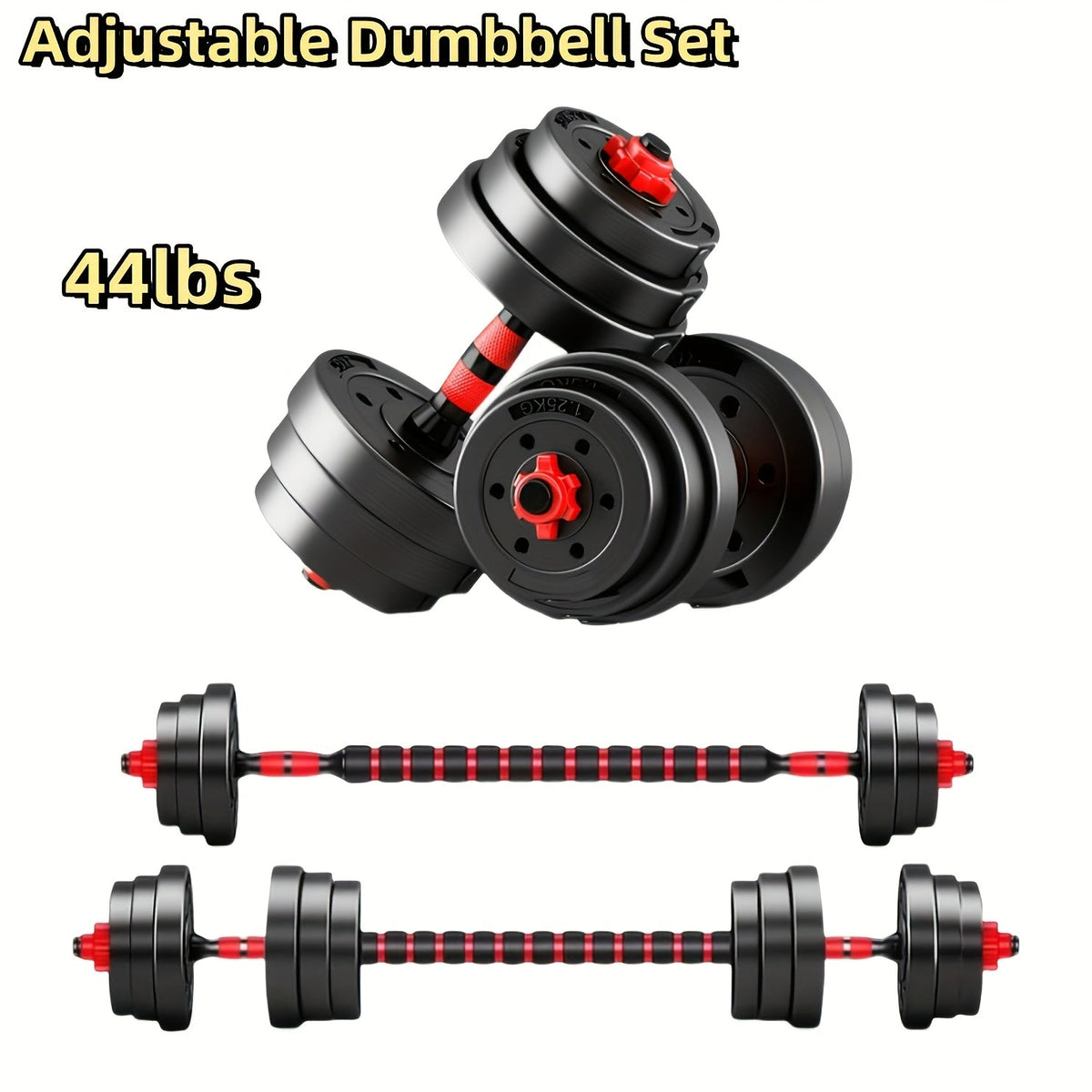 Adjustable Dumbbell Set 22 lb & 44 lb – 3-in-1 Quick-Adjust Free Weights for Home Gym, Strength Training, Full-Body Workouts, Space-Saving Compact Fitness Equipment for Men & Women