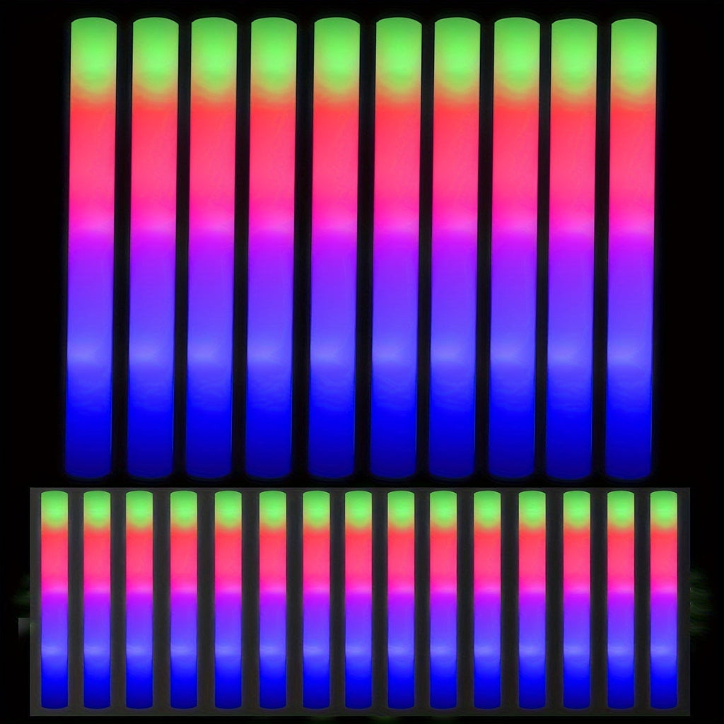 LED Foam Light Sticks Bulk Pack 28 48 or 100 Pieces – 3-Mode Color Changing Flashing Glow Sticks for Parties Weddings Concerts Birthdays Halloween Christmas Camping and Cheering Events