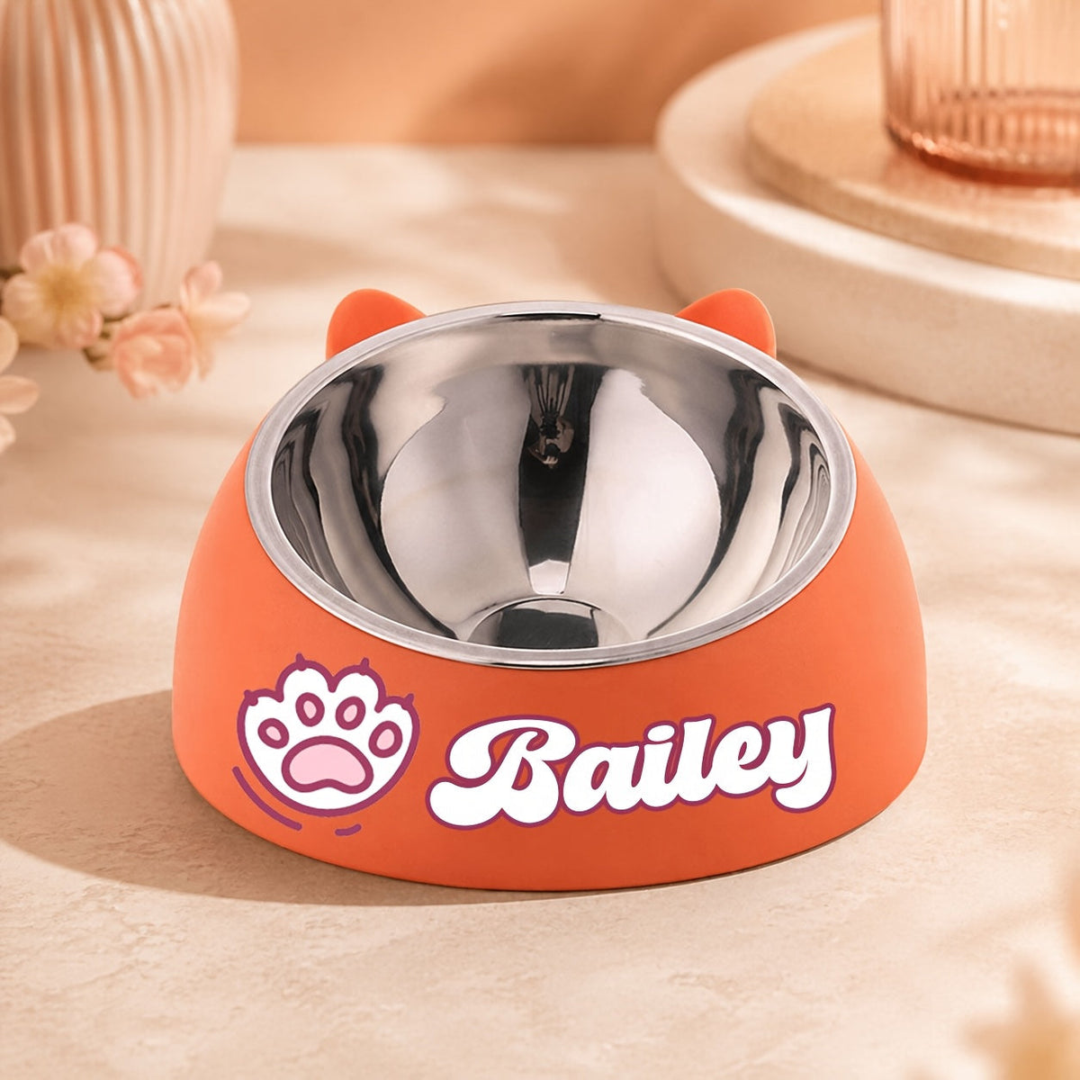 Personalized Stainless Steel Tilted Pet Bowl for Cats and Dogs Custom Name Ergonomic Neck Protection Food Water Bowl Great Gift for Pets Small Medium Large