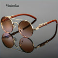 Round Metal Frame Sunglasses with Gradient PC Lenses Double Bridge Leopard Hinges Unisex Trendy Eyewear with Protection Case for Women and Men Vacation Street Style