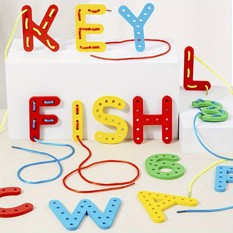 Number & Letter Recognition Lacing Threading Toy for Kids Kindergarten Handmade Educational STEM Toy Fine Motor Skills Learning Toy for Toddlers Preschool Birthday Gift