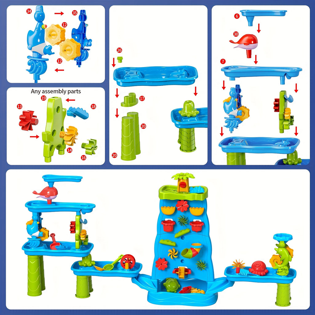 Kids Water Sand Table Double-Sided with Waterfall Maze Wall – Outdoor Sensory Play Table for Toddlers Boys & Girls – Summer Beach Toys Activity Station for Backyard, Patio & Pool Play