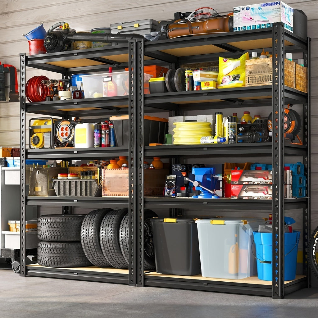 Heavy Duty 5-Tier Metal Garage Shelving Unit 2000 LBS – Adjustable Steel Storage Shelf Rack 60–72 Inch for Garage, Basement, Pantry, Kitchen & Warehouse, Tool-Free Assembly, Black