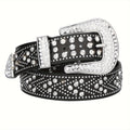 Studded Rhinestone Belt for Men & Women – Bling Y2K Western Cowboy Cowgirl Faux Leather Belt with Gold Metal Buckle, Punk Style, Sizes 28–44
