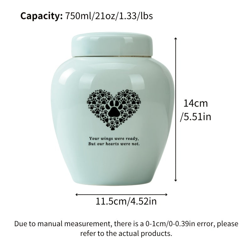 Ceramic Pet Memorial Urn Large Capacity - High-Grade Dog and Cat Cremation Keepsake Urn, Your Wings Were Ready But Our Hearts Were Not Engraved, Durable Pet Loss Grief Comfort Urn, Dark Green