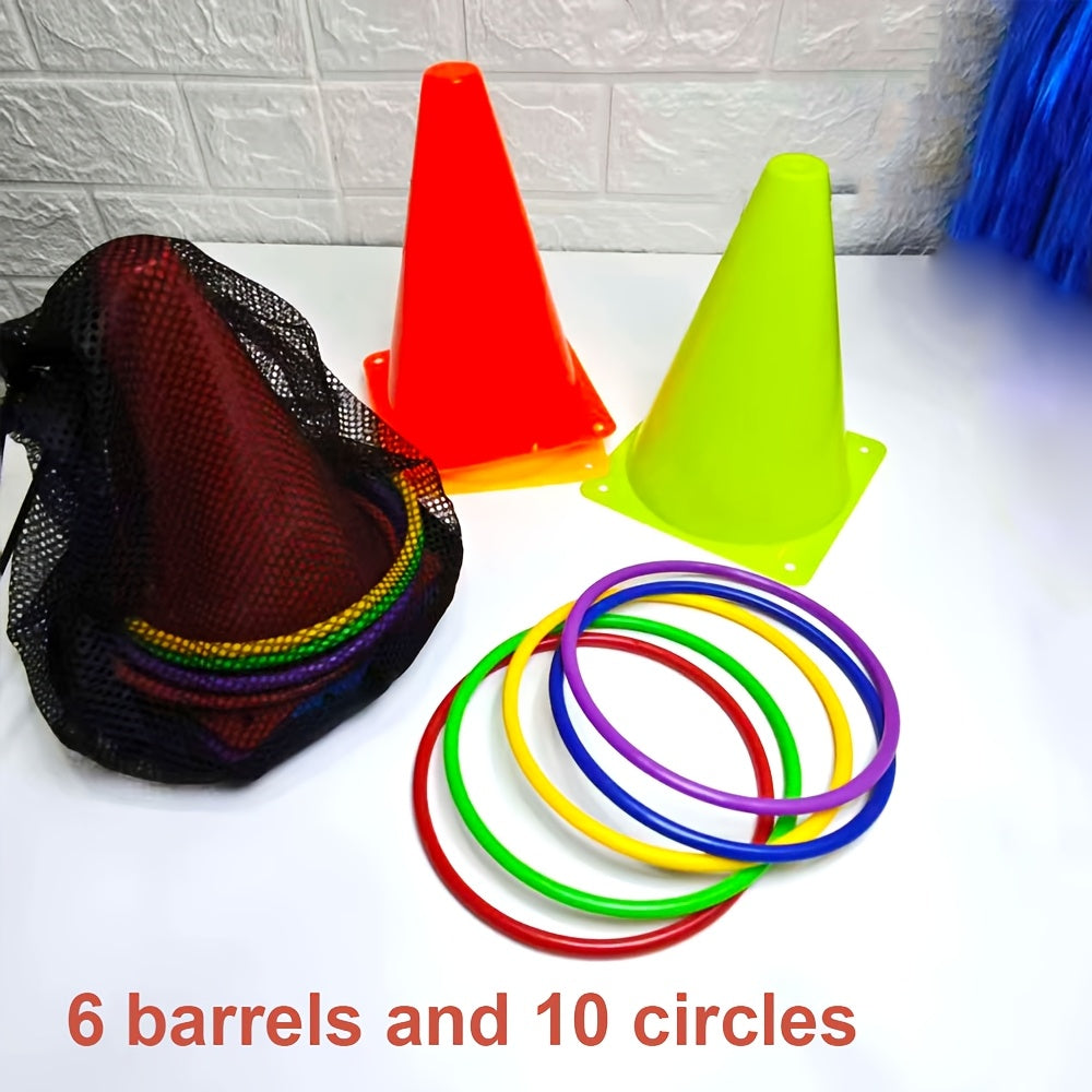 Ring Toss Game Set Ice Cream Cone Tube Design Outdoor Sports Sensory Training Circular Throwing Toy with Colored Barrels Fun Backyard Lawn Activity for Kids Adults Family Party Games Birthday Gift