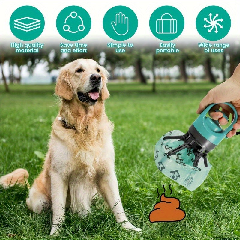 Portable Dog Poop Scooper Set with Bag Dispenser & 75 Poop Bags – 6-Piece Durable Plastic Waste Pick-Up Kit with Cute Paw Design, Works for All Dog Breeds, Outdoor Dog Walking Essential