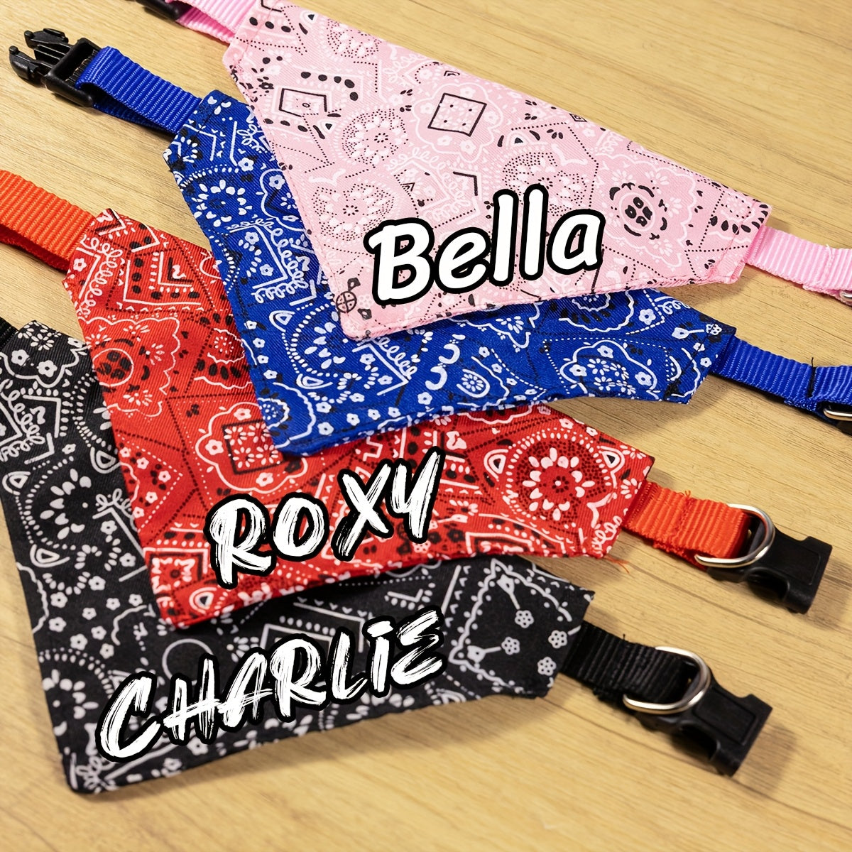 Personalized Dog Bandana Collar with Snap Closure - Adjustable Soft Polyester Pet Saliva Towel Necklace for Small Medium Large Dogs S M L 4 Colors Black Red Blue Pink Holiday Gift