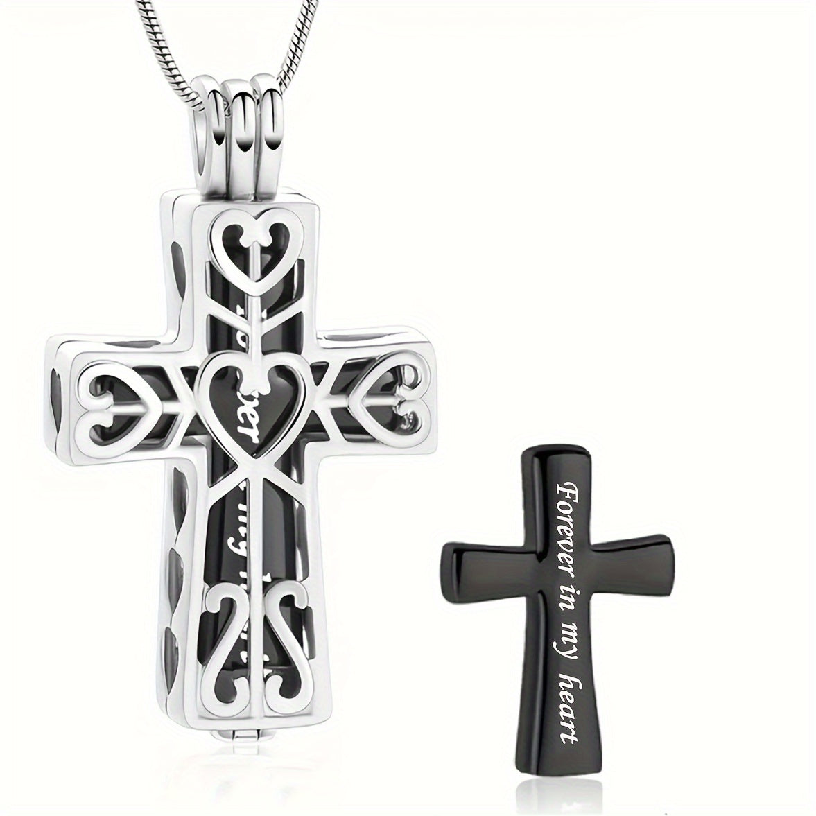 Cross Cremation Urn Necklace for Ashes - Stainless Steel Memorial Pendant Necklace, Keepsake Cremation Jewelry for Human or Pet Ashes, Sympathy Gift for Loss of Loved One, Father, Mother, Pet